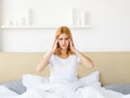 morning migraine insomnia problem woman bed pain Royalty Free Stock Photo