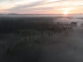 Morning Mist: Aerial View of Enchanting Forest Landscape at Sunrise Royalty Free Stock Photo