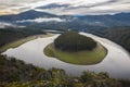 Morning mist at Alagon River Meander called The Melero, Spain Royalty Free Stock Photo