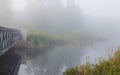 Morning mist at Bridge over Corry lake.