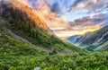 Morning mist on hillside. Sayan mountains. Eastern Siberia