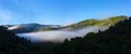 Morning mist rises above the Pyrenees of Navarre