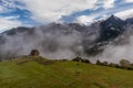 Morning mist rising above Macchu Pichu Valley, Peru Royalty Free Stock Photo