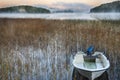 Rowboat in morning mist Royalty Free Stock Photo