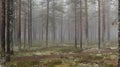 Grey and misty fall forest