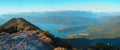Morning mood at Herzogstand mountain, view from Martinskopf summit to lake walchensee and alpine range Royalty Free Stock Photo
