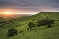 Morning over rolling English countryside landscape in Spring
