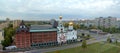 Morning panorama of the city overlooking the Volga Orthodox Institute and the Church of the Three Saints on Yubileinaya Street.