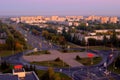 Morning panorama of the city of Togliatti overlooking the roundabout at the intersection of two streets. Royalty Free Stock Photo