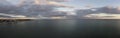 Morning panorama of the sea and the city on the coast. View from the sea Royalty Free Stock Photo