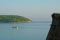 Morning panoramic view of the bay from the Spianada Square in Corfu Town