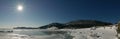 Morning panoramic view of coastal winter scene in Forillon National Park, Canada