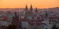 Morning panoramic view onto towers of Prague