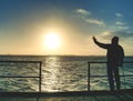 Morning passanger on ferry pier in dock wait for ferry boat Royalty Free Stock Photo