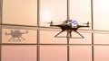 Morning Patrol, Police Quadcopter Flies along the Office Building