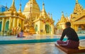 Morning prayer in Sule Paya, Yangon, Myanmar Royalty Free Stock Photo