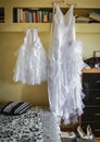 Morning preparations of bride`s dress before the wedding Royalty Free Stock Photo