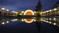 Morning reflection of Napier`s Art Deco colonnade and Sound Shell, New Zealand