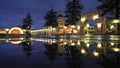 Morning reflection of Napier`s Art Deco colonnade and Sound Shell, New Zealand
