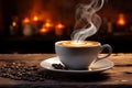 Morning ritual Coffee cup on wooden table with dark background