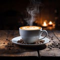 Morning ritual Coffee cup on wooden table with dark background