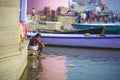 Morning ritual washing meditation in India