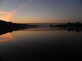 Morning at the river and bridge reflections in the water landscape Royalty Free Stock Photo