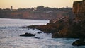 Morning rocky coastline landscape view. Tranquil travel island before sunrise