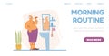 Morning routine banner with elderly man in bathroom, flat vector illustration. Royalty Free Stock Photo