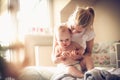 Morning routine with my baby son. Royalty Free Stock Photo