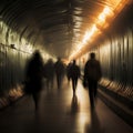 Morning rush Commuters hustling through the railway tunnel to work Royalty Free Stock Photo