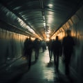 Morning rush Commuters hustling through the railway tunnel to work Royalty Free Stock Photo