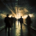 Morning rush Commuters hustling through the railway tunnel to work Royalty Free Stock Photo