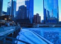 Morning rush hour on a frigid, blue winter morning in Chicago. Royalty Free Stock Photo