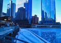 Morning rush hour on a frigid, blue winter morning in Chicago. Royalty Free Stock Photo