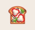 Morning sandwich 3D illustration Healthy food with toast, fresh vegetables and sauces, chili