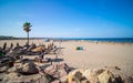 Morning on the sandy beach. Large sandy beach in Valencia Spain