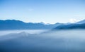 Morning scene of hazy blue mountains of Zhushan in Taiwan Royalty Free Stock Photo