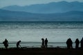 Morning scene of pilgrims campsite on northern bank of Lake Manasarovar, Royalty Free Stock Photo