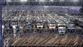 Morning scene of rolling stock yard or railyard or carbarn near Karakida station of Odakyu Line, Toky