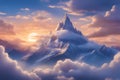 Morning scene unfolds with captivating beauty, featuring sunset mountain peaks poking out of the clouds Royalty Free Stock Photo