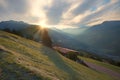 Morning scenery tourist resort Pany, view to Prattigau valley, switzerland Royalty Free Stock Photo