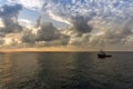 Morning scenery viewed from a construction work barge at oil field