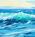 Morning on sea, wave, illustration, painting