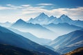 Morning serenity mountains stand against a clear, blue sky backdrop