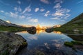 Morning shot of the Matterhorn Monte Cervino, Mont Cervin pyramid and Stellisee lake. Royalty Free Stock Photo