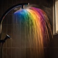 Morning shower, sunlight and rainbow on water drops,