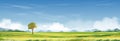 Morning sky in spring time,Summer landscape in village with meadow on hills with cloud and blue sky, Panoramic countryside of Royalty Free Stock Photo