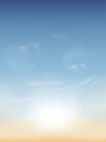 Morning sky with white clouds, Vertical Spring sky scape in blue and yellow colour,Vector background of nature sky in sunny day Royalty Free Stock Photo