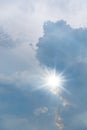 Morning sky with white clouds, Vertical Spring sky scape in blue and yellow colour Royalty Free Stock Photo